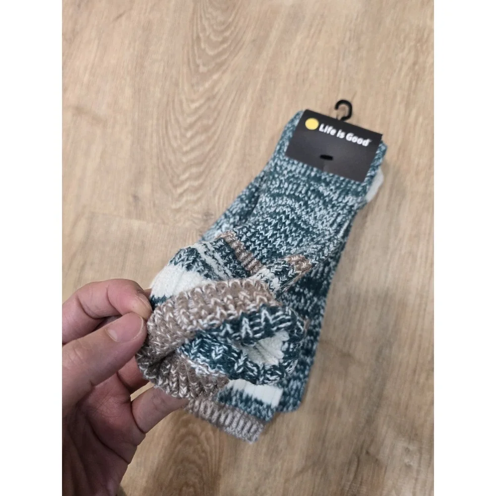 NEW Life is Good Chunky Knit‎ Over The Knee Socks Green White OTK Boot